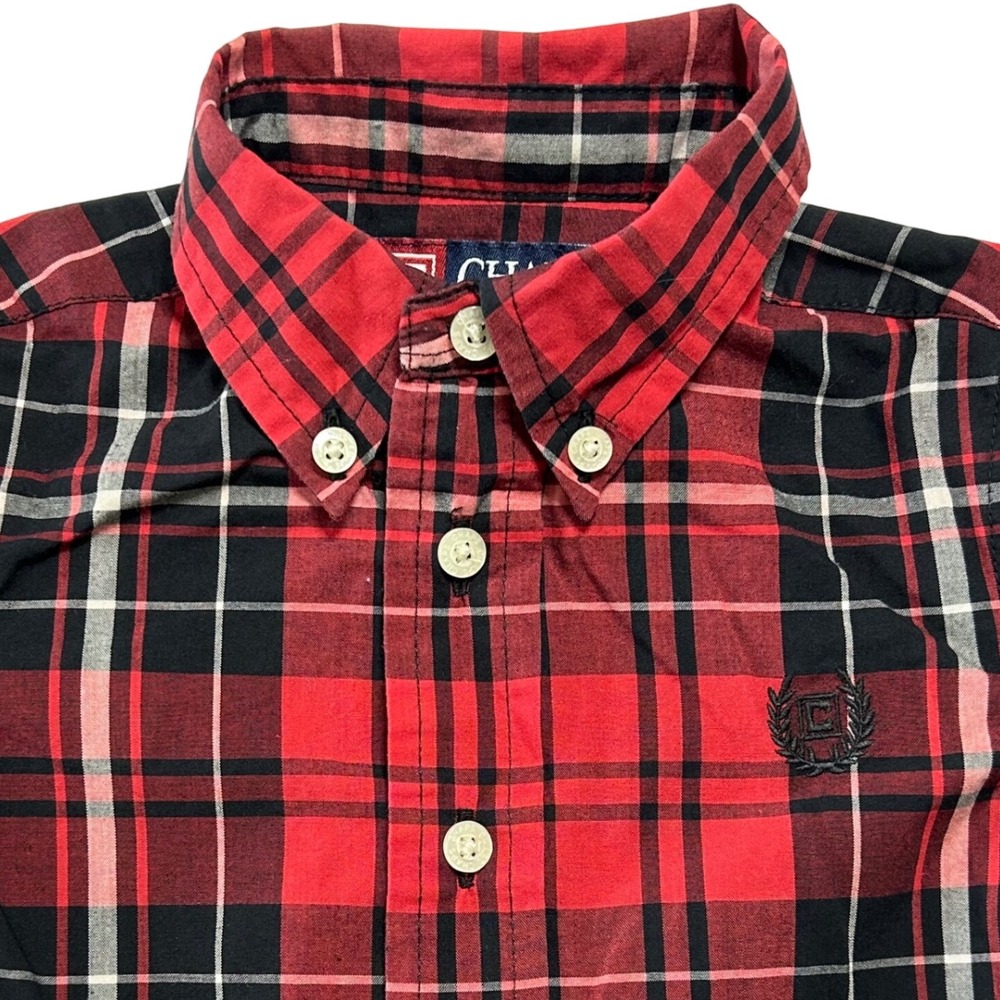 Chaps Kids Red Black Plaid Button Down Shirt Long‎ Sleeve Collared Size 18M